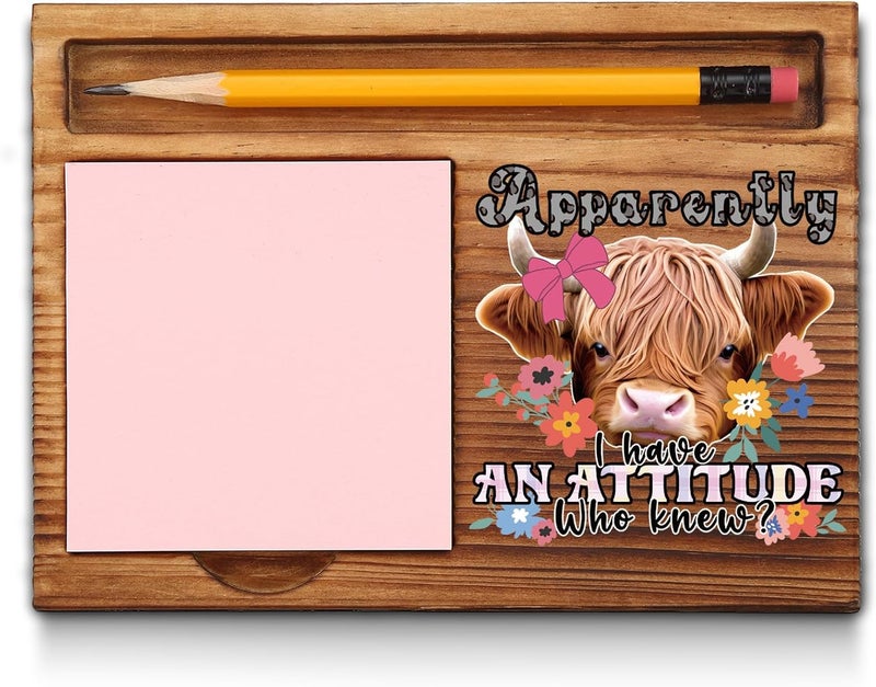 akeke Highland Cow Sticky Notes Holder, i Have an Attitude who Knew Funny Cattle Office Decor Gifts for Coworkers, Women, Colleagues, Boss, Self-Stick Note Pad Holders GAA69 - Image 1